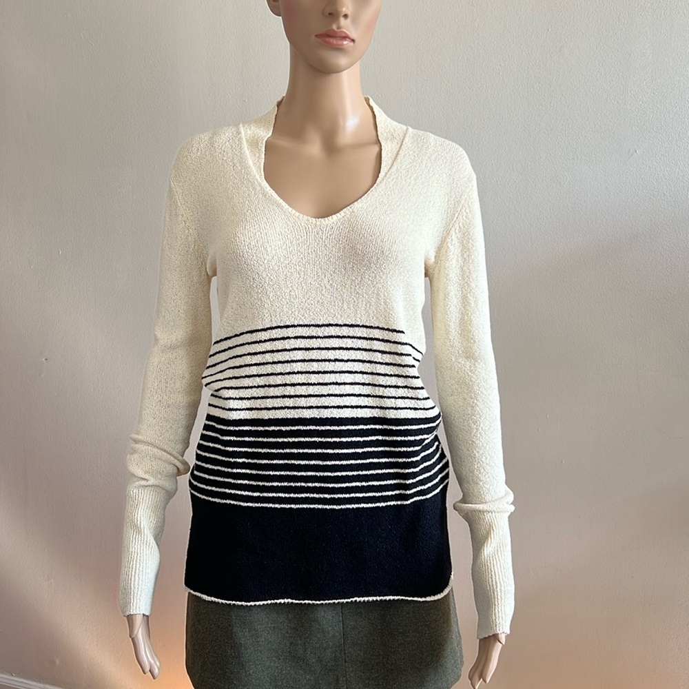 James Perse Knit Striped Long Sleeve V neck Sweater Size 2